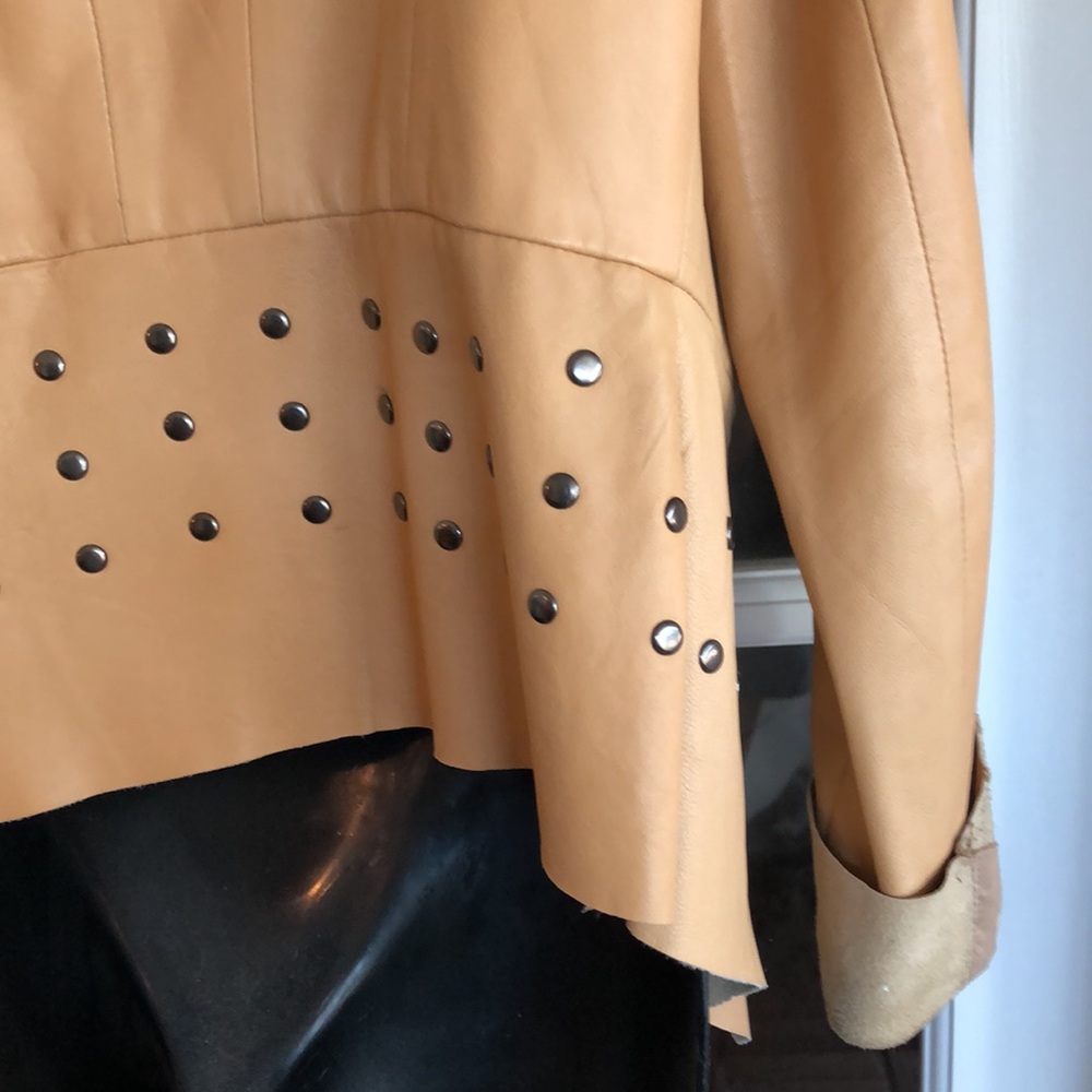 Cache Studded Tan Leather Open-Front Jacket - Picture 3 of 12